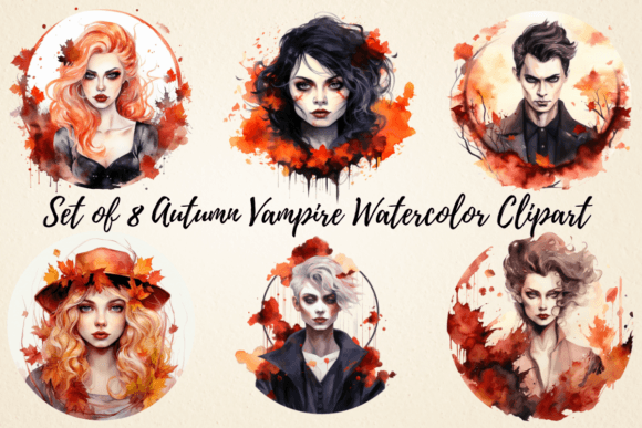 Autumn Vampire Watercolor Clipart