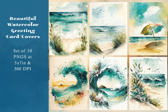 Beach Watercolor Greeting Card Covers: Illustrations That Bring Coastal Charm to Branding