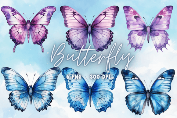Blue Purple Butterfly Watercolor Illustrations for Branding & Marketing
