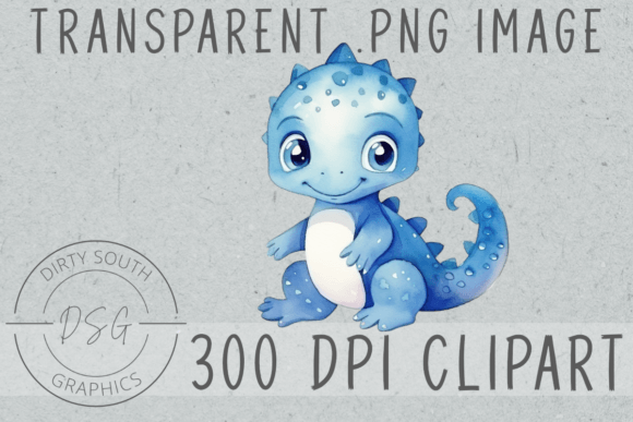Blue Watercolor Baby Dinosaur Illustrations for Creative Sellers