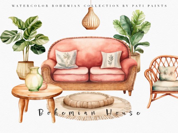 Boho Decor Home Watercolor Illustrations for Sellable Digital Products