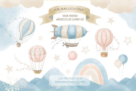 Charming Hot Air Balloons Watercolor Baby Clipart for Lifestyle and Family Blogs