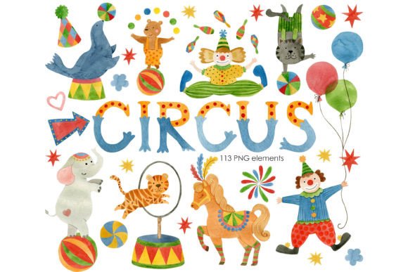 Circus Watercolor Illustration Clipart for Blog & Editorial Design