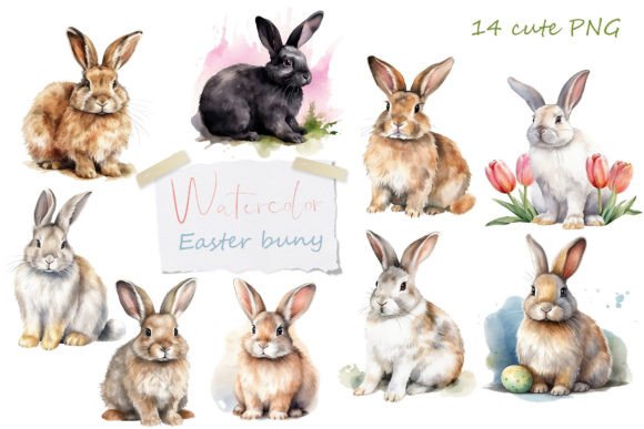 Cute Easter Bunny Clipart for Local Business Branding and Packaging Illustrations