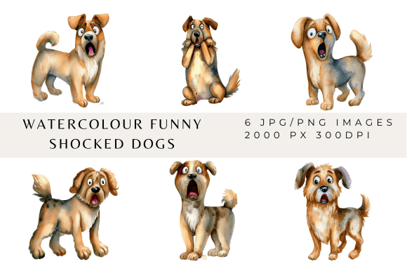 Funny Watercolour Shocked Dogs Illustrations for Lighthearted Branding