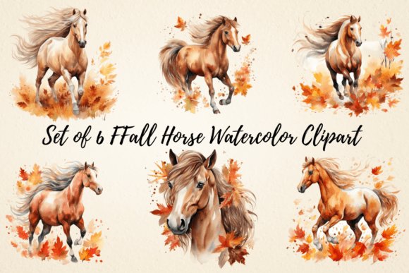 h1Fall Horse Watercolor Clipart for Seasonal Illustrations and Digital Products/h1