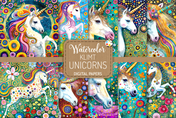 Klimt Unicorns Watercolor Illustrations: Artful Branding for Local Businesses