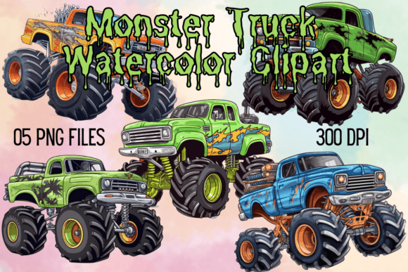 Monster Truck Watercolor Illustrations for Crafters & Handmade Sellers