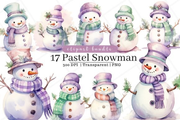 Pastel Snowman Watercolor Clipart for Blog & Editorial Illustrations