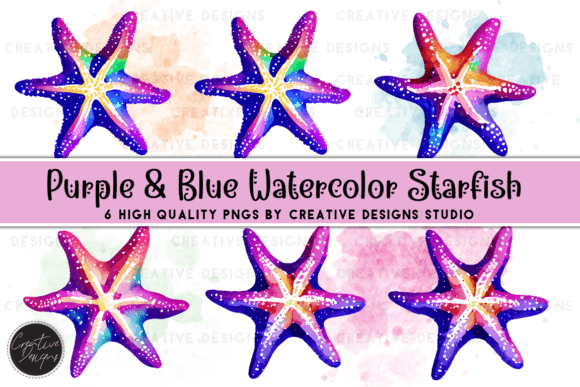 Purple Blue Watercolor Starfish Art
