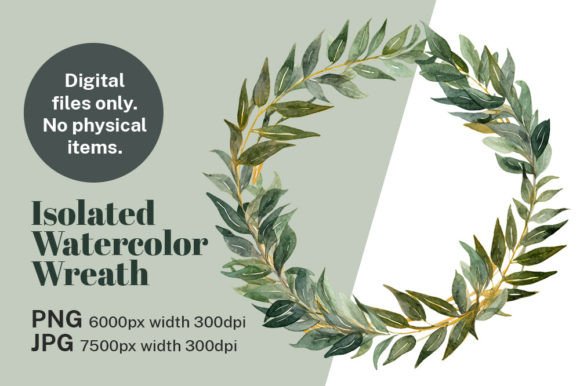 Sage Green Watercolor Wreath Wedding PNG for Real Design Projects