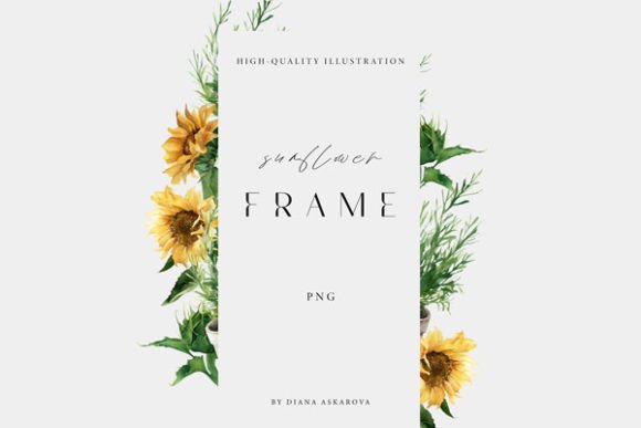 Sunflower Frame Watercolor Clipart Png for Marketing & Branding Illustrations