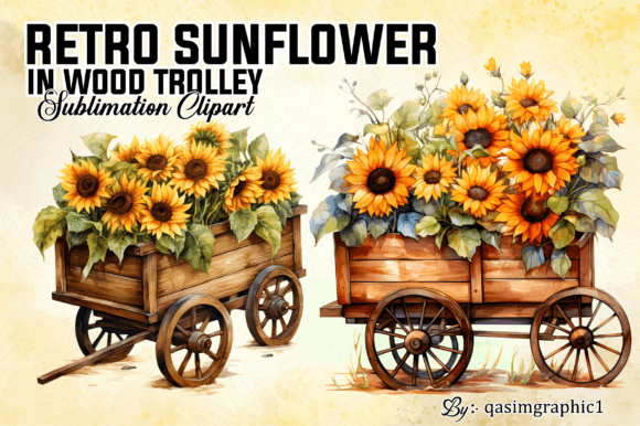 Sunflowers in Wood Trolley Watercolor: A Bright Editorial Illustration for Bloggers and Digital Publishers
