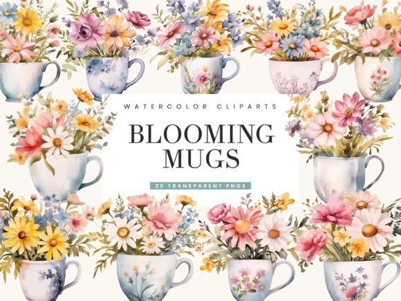 Watercolor Blooming Mugs Clipart Bundle Review