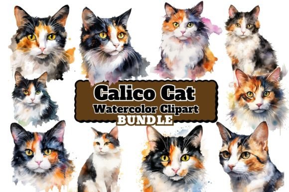 Watercolor Calico Cats Clipart: Illustrations That Bring Whimsy to Local Branding