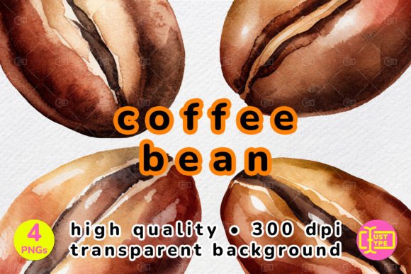 Watercolor Coffee Bean Illustrations for Creative Sellers