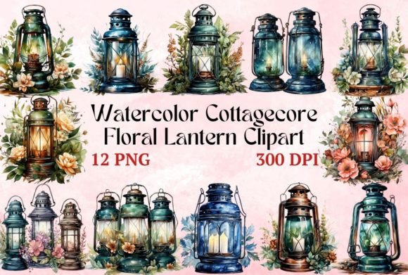 Watercolor Cottagecore Lantern Clipart: A Soft Glow for Branding & Marketing Visuals