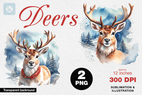 Watercolor Deers Cliparts – Perfect for Cozy Craft Branding & Seasonal Handmade Goods