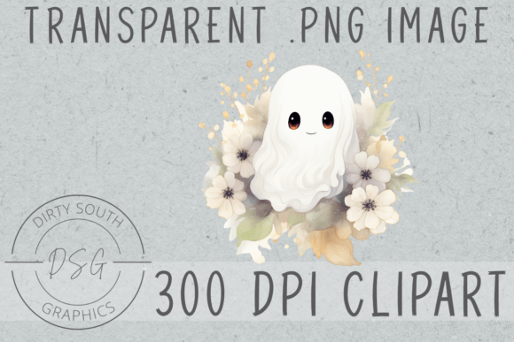 Watercolor Floral Halloween Ghost Illustrations for Seasonal Branding