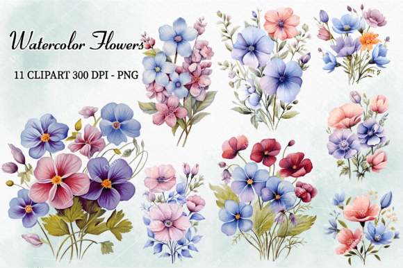Watercolor Flowers Clipart Bundle PNG for Bloggers & Publishers