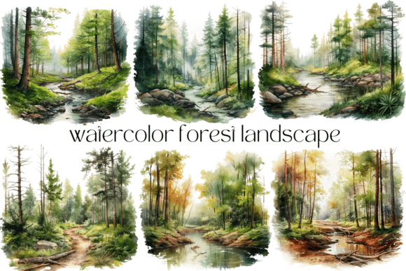 Watercolor Forest Landscape Illustrations for Branding and Marketing