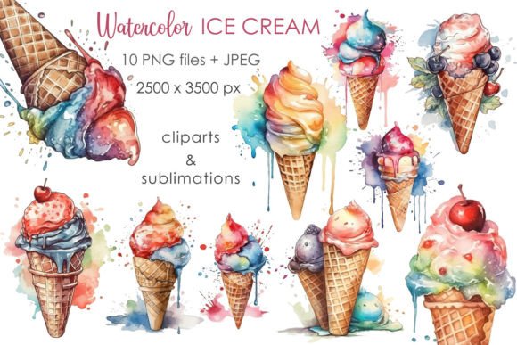 Watercolor Ice Cream PNG Clipart: A Sweet Touch for Branding and Illustrations
