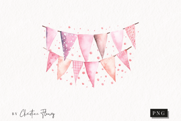 Watercolor Pink Party Banner Clipart for Creative Sellers