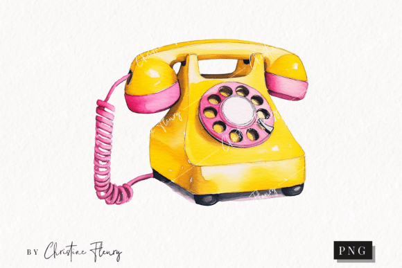 Watercolor Retro Telephone Clipart for Crafters & Etsy Sellers