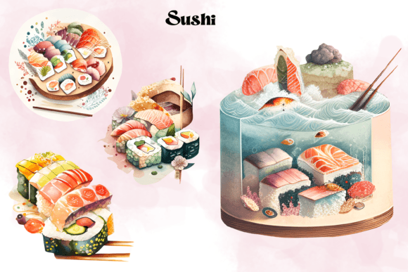 Watercolor Sushi Illustrations for Crafters & Handmade Sellers