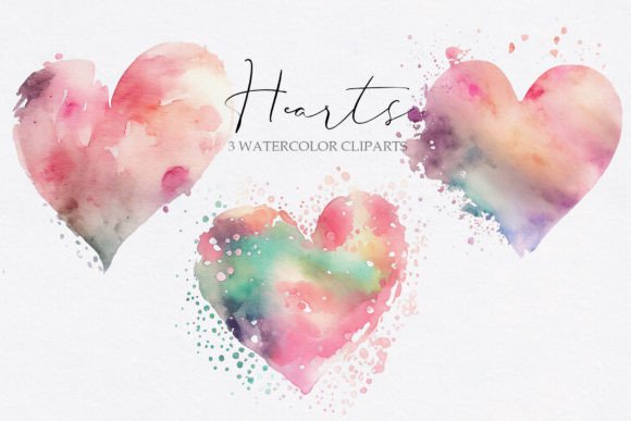 Watercolor Valentine Day Hearts Illustrations for Real Crafting