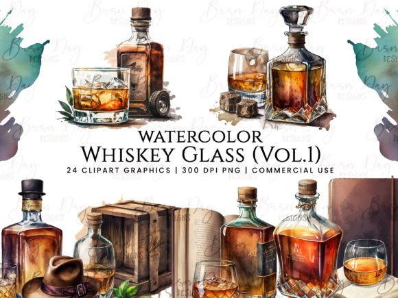 Watercolor Whiskey Glass Illustrations for Lifestyle Blogging
