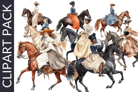 Wild West Women on Horseback Watercolor Illustrations Capture Authentic Frontier Spirit
